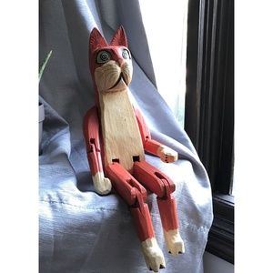 Handmade Sitting Shelf Wooden Cat Figure RARE